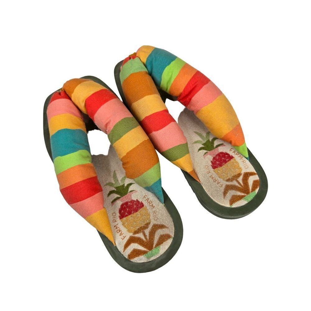 Farm Rio Colorful Stripe Fabric Sandals Padded Pineapple Flip-Flops Womens 7